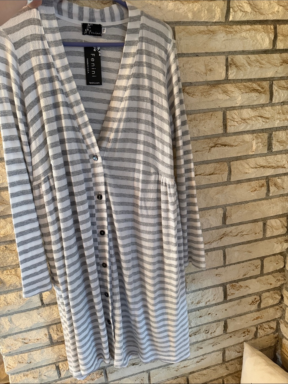 Femini Grey & White Striped Longline Cardigan Sz XS